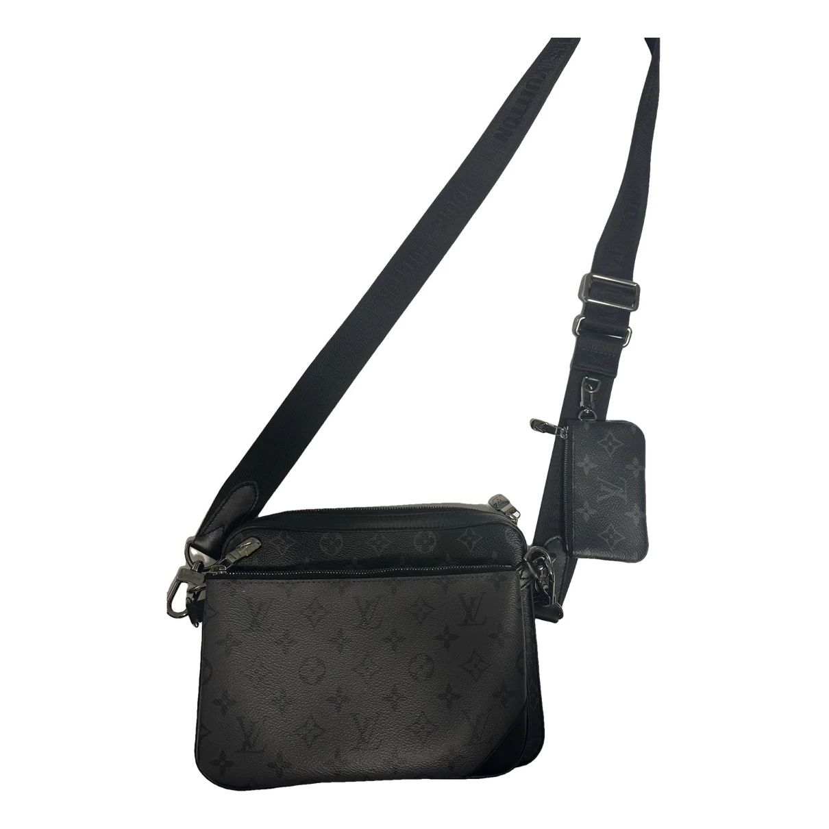 Pre-owned Louis Vuitton Trio Messenger Leather Bag In Black
