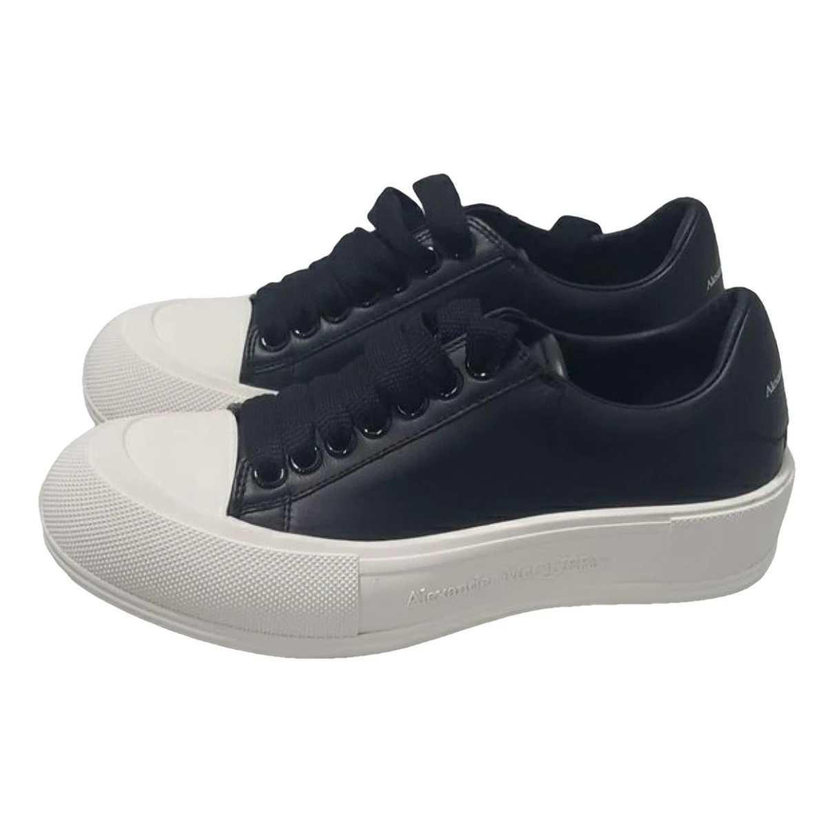 Pre-owned Alexander Mcqueen Deck Plimsoll Leather Trainers In Black