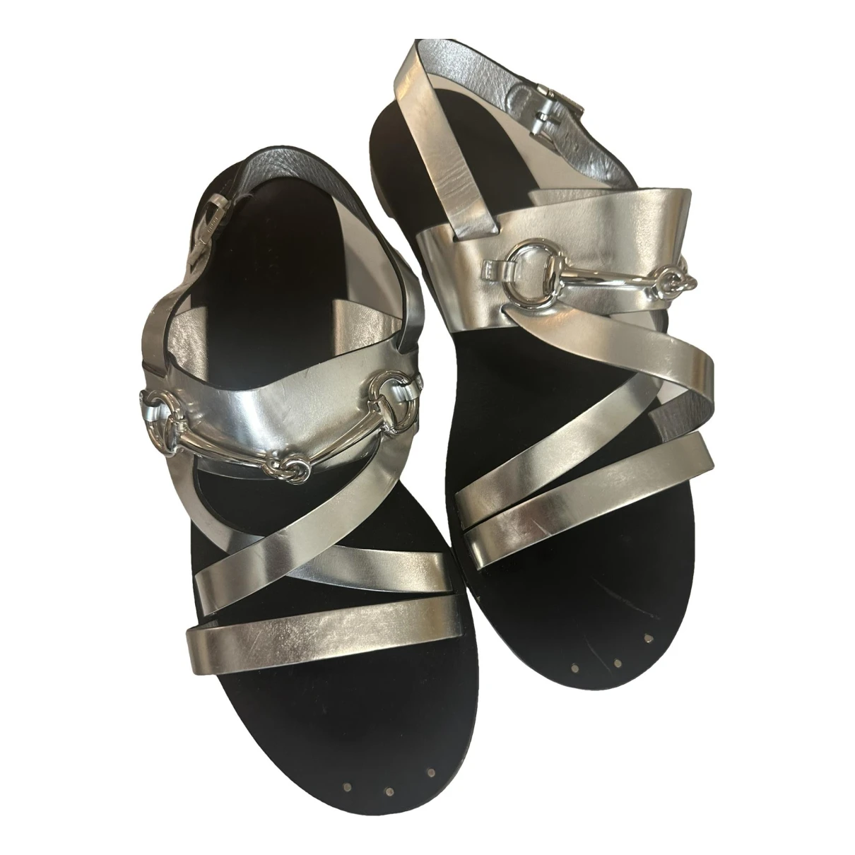 Pre-owned Gucci Leather Sandal In Metallic