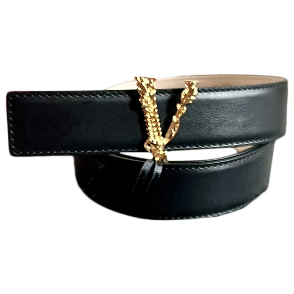 Pre-owned Versace Virtus Leather Belt In Black