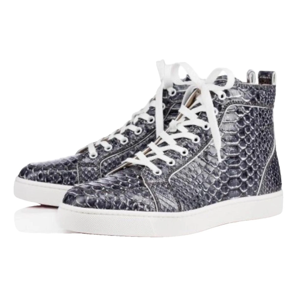 Pre-owned Christian Louboutin Louis Python High Trainers In Blue