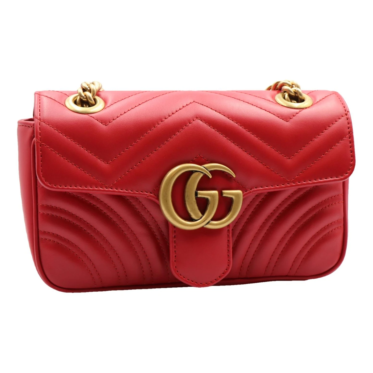 Pre-owned Gucci Marmont Leather Clutch Bag In Red