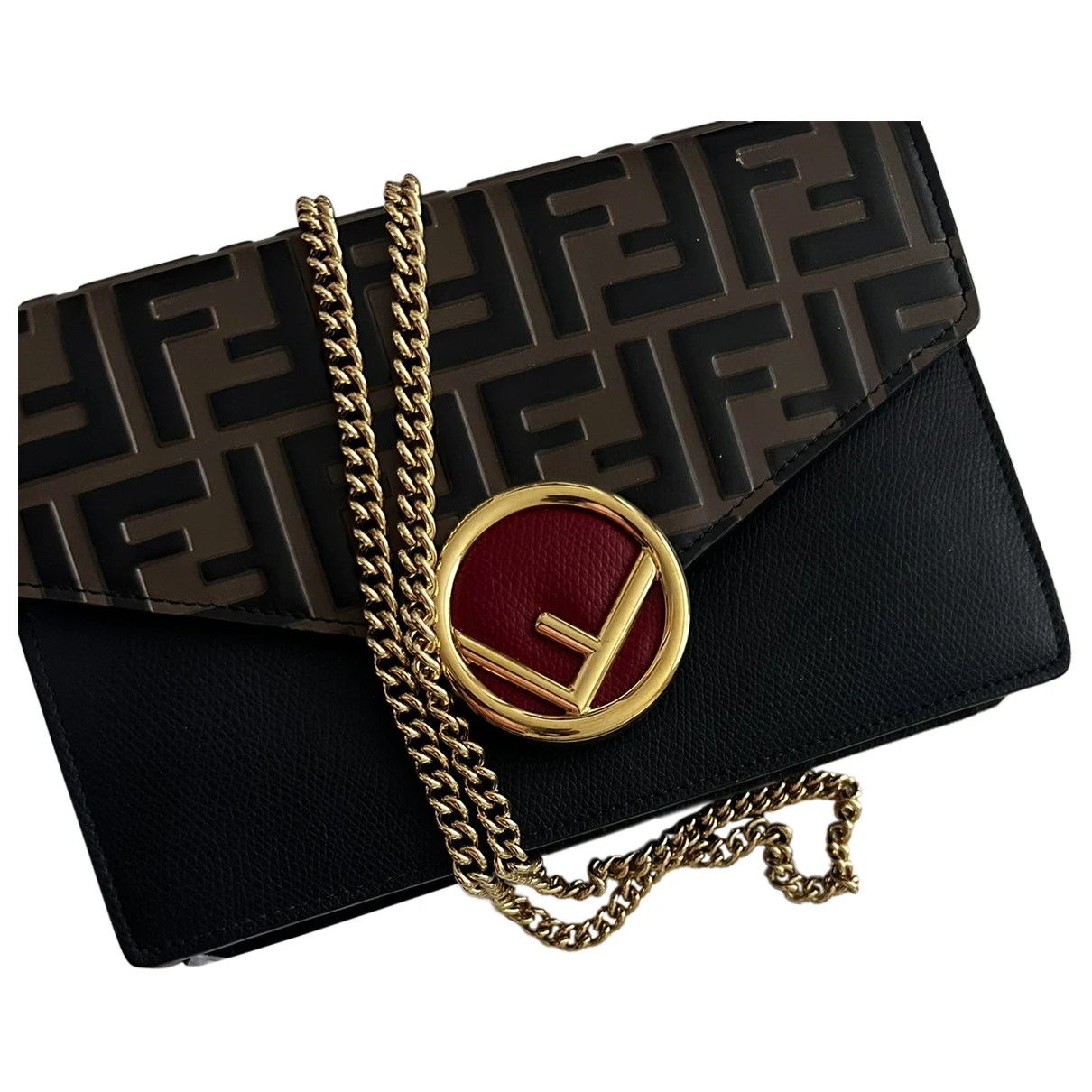 Pre-owned Fendi Wallet On Chain Leather Crossbody Bag In Brown