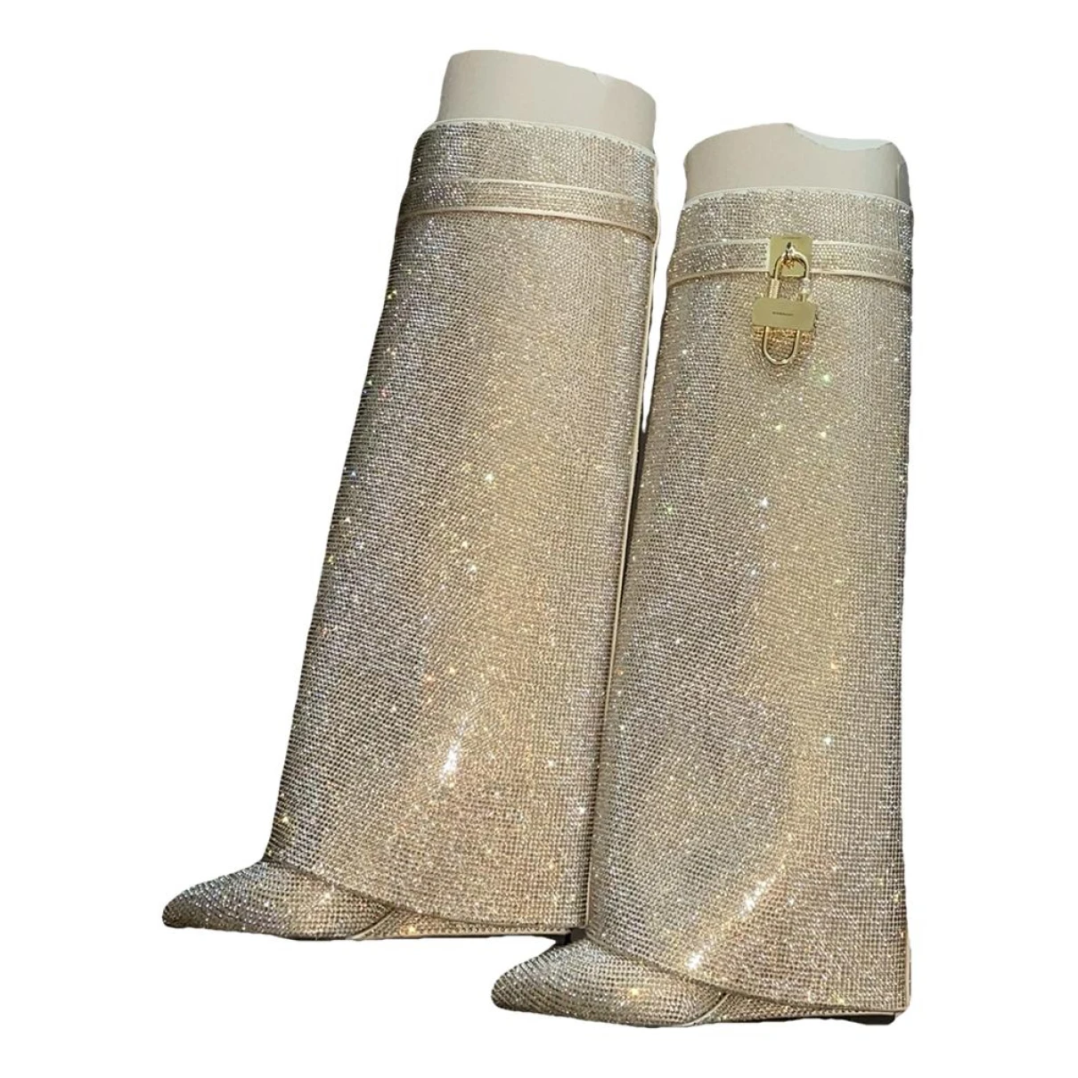 Pre-owned Givenchy Shark Glitter Boots In Gold