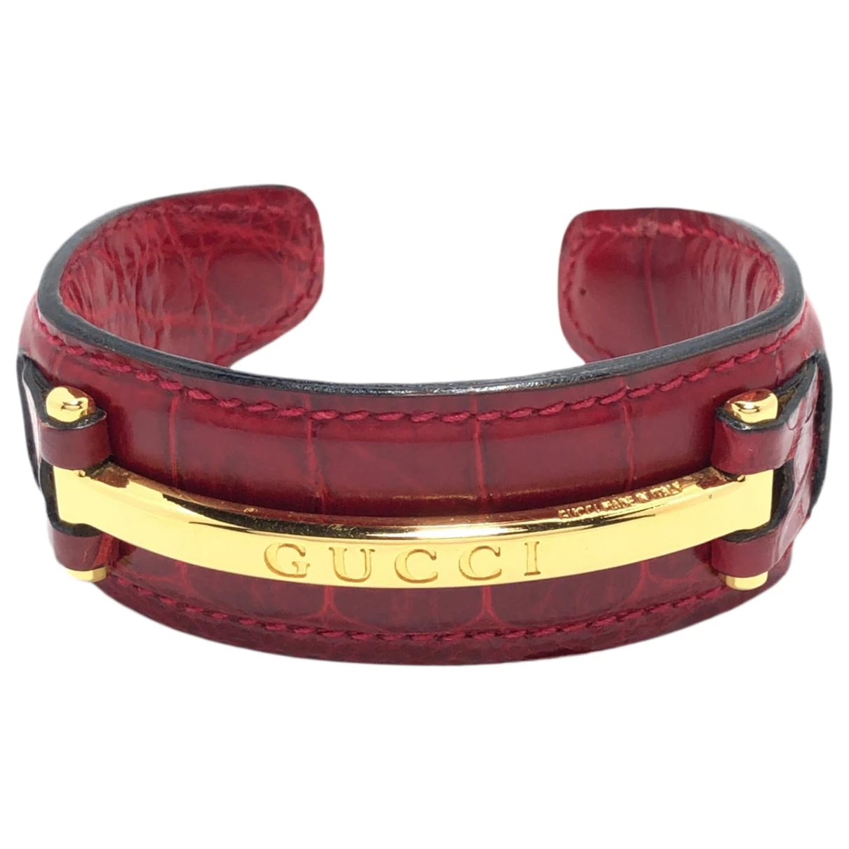 Pre-owned Gucci Leather Bracelet In Burgundy