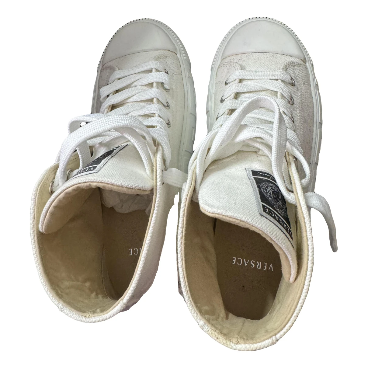 Pre-owned Versace Cloth Trainers In White