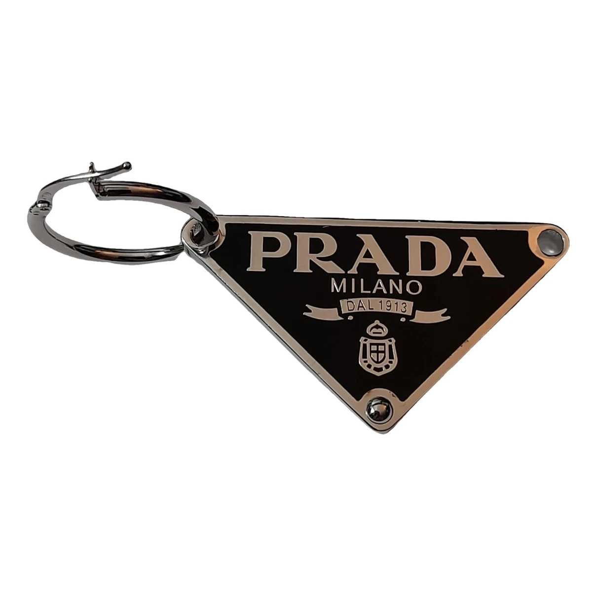 Pre-owned Prada Triangolo Silver Earrings In Black