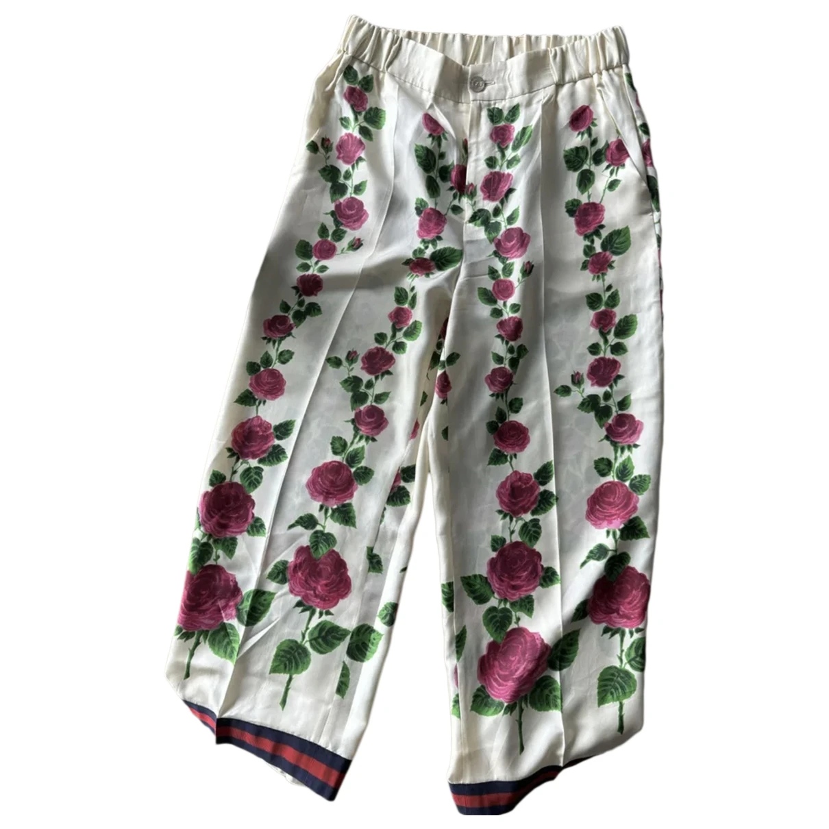Pre-owned Gucci Silk Trousers In White