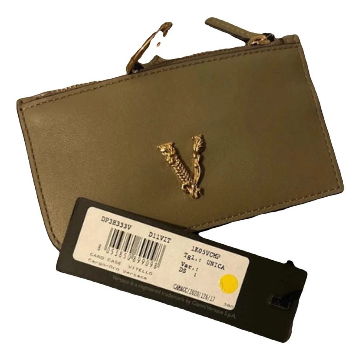 Pre-owned Versace La Medusa Leather Wallet In Green