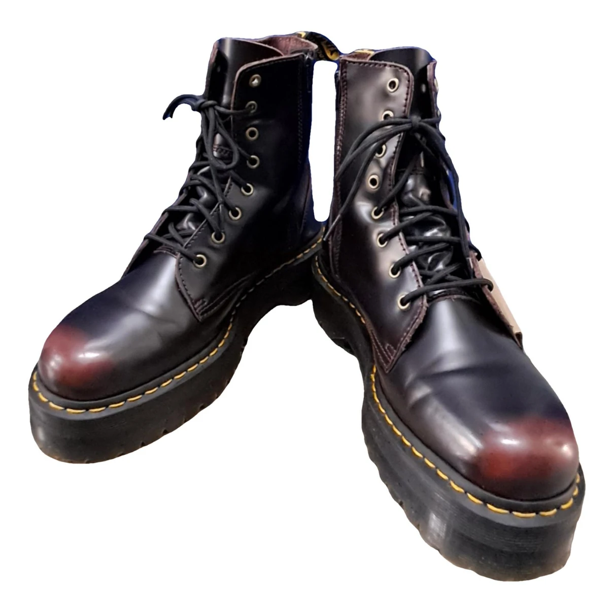 Pre-owned Dr. Martens' Jadon Leather Boots In Burgundy
