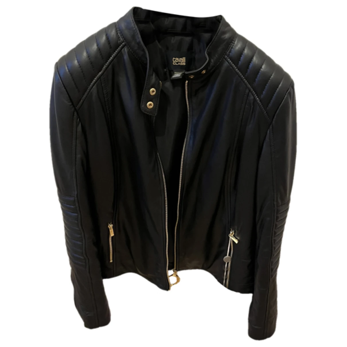 Pre-owned Class Cavalli Leather Biker Jacket In Black