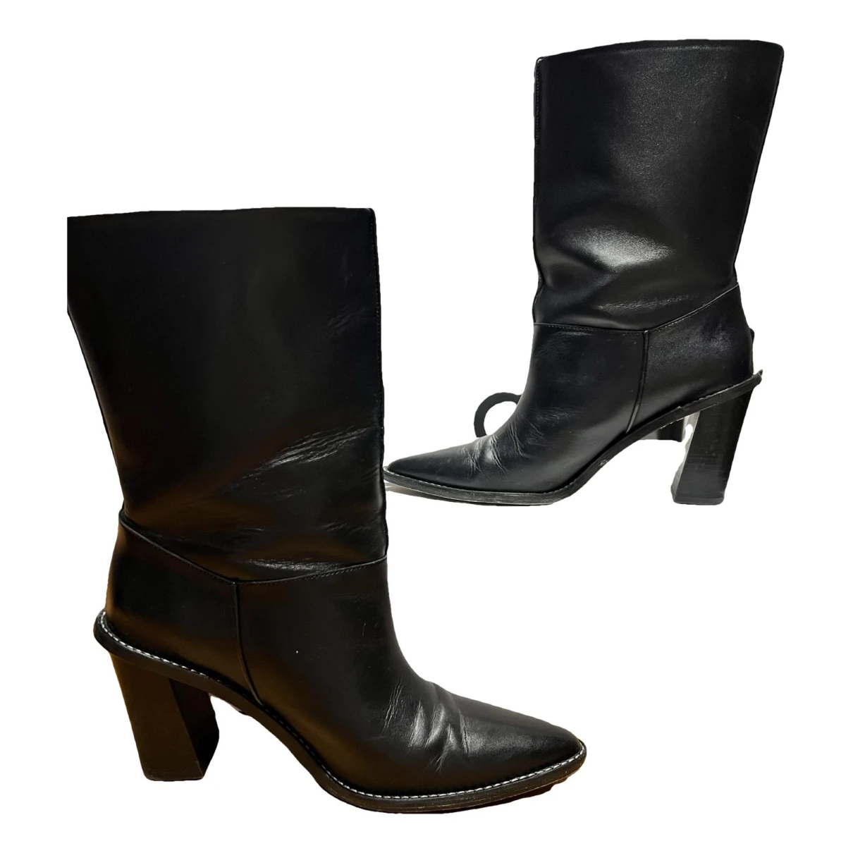 Pre-owned Kenzo Leather Riding Boots In Black