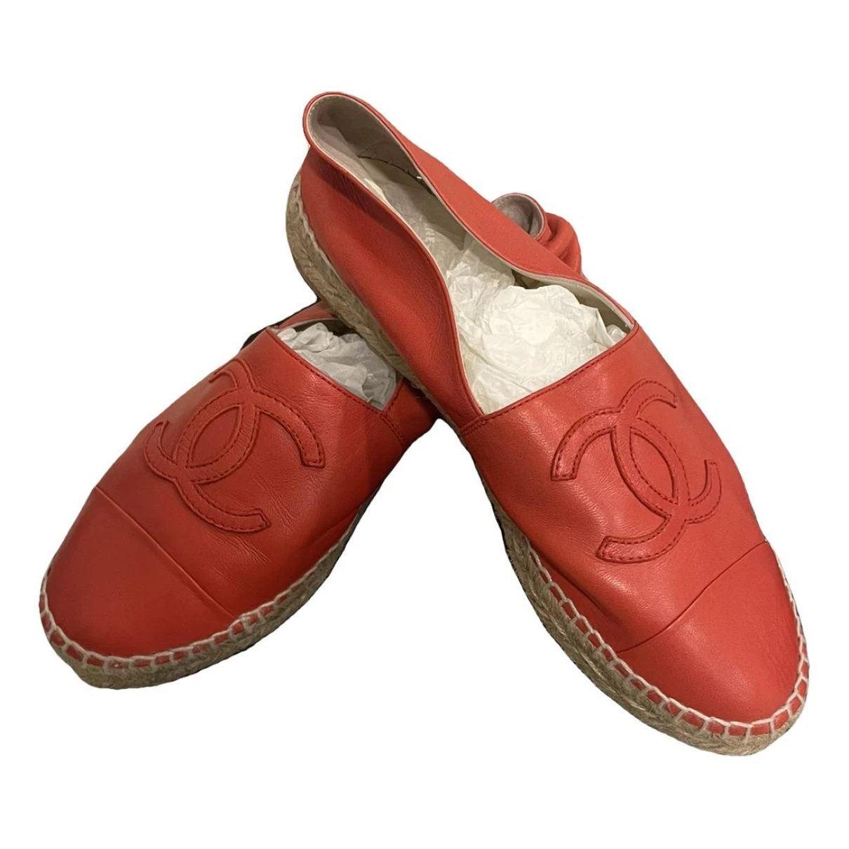 Pre-owned Chanel Leather Espadrilles In Red