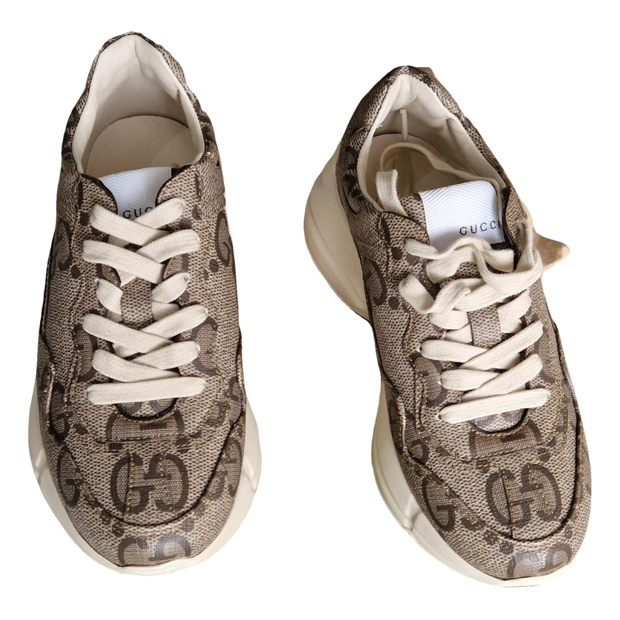 Pre-owned Gucci Rhyton Leather Trainers In Brown