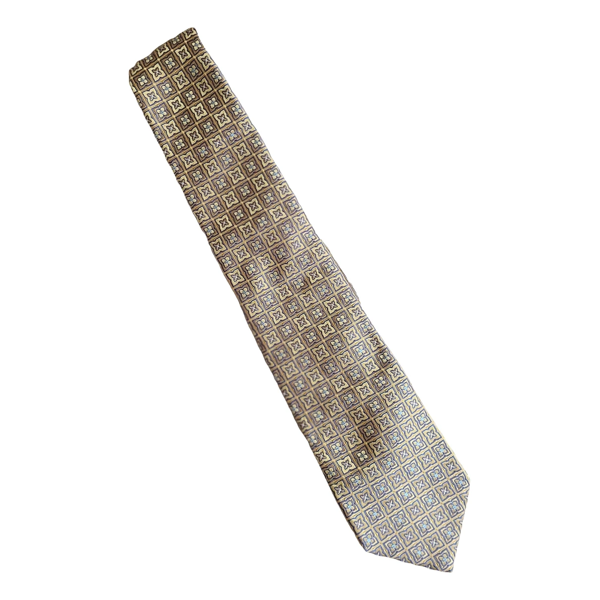 Pre-owned Saks Fifth Avenue Silk Tie In Gold