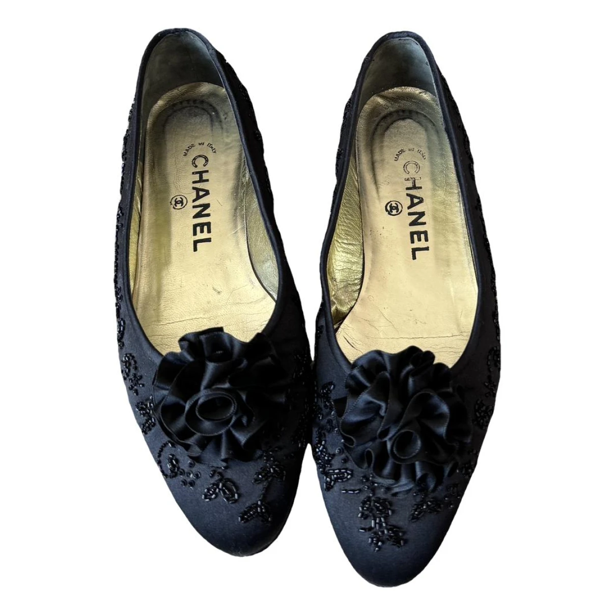 Pre-owned Chanel Cambon Cloth Ballet Flats In Black