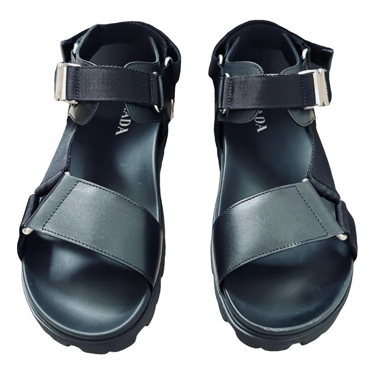 Pre-owned Prada Cloudbust Thunder Leather Sandals In Black