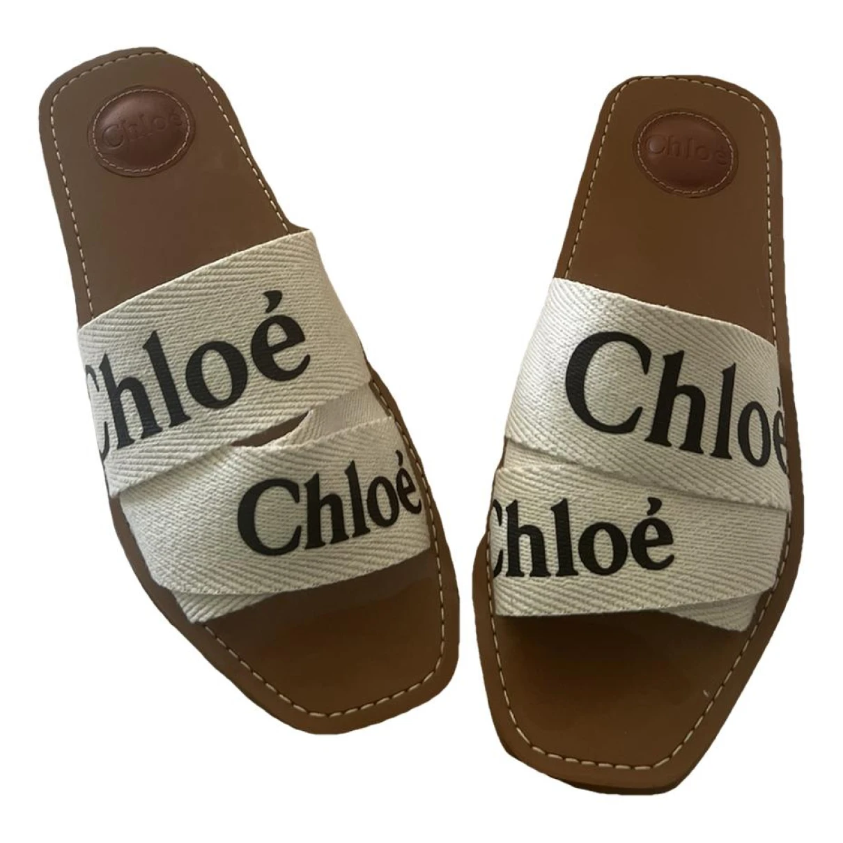 Pre-owned Chloé Woody Cloth Mules In Beige