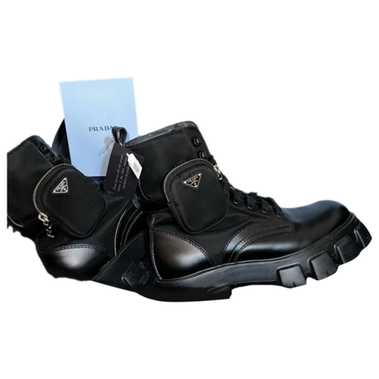 Pre-owned Prada Wheel Boot Leather Boots In Black