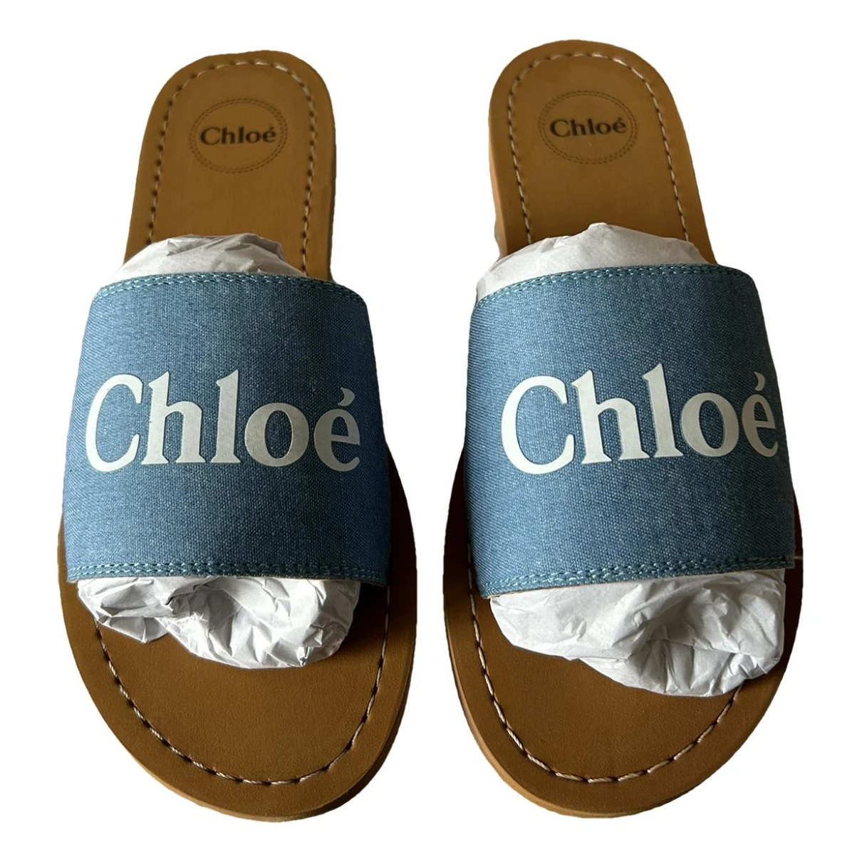 Pre-owned Chloé Woody Cloth Mules In Blue
