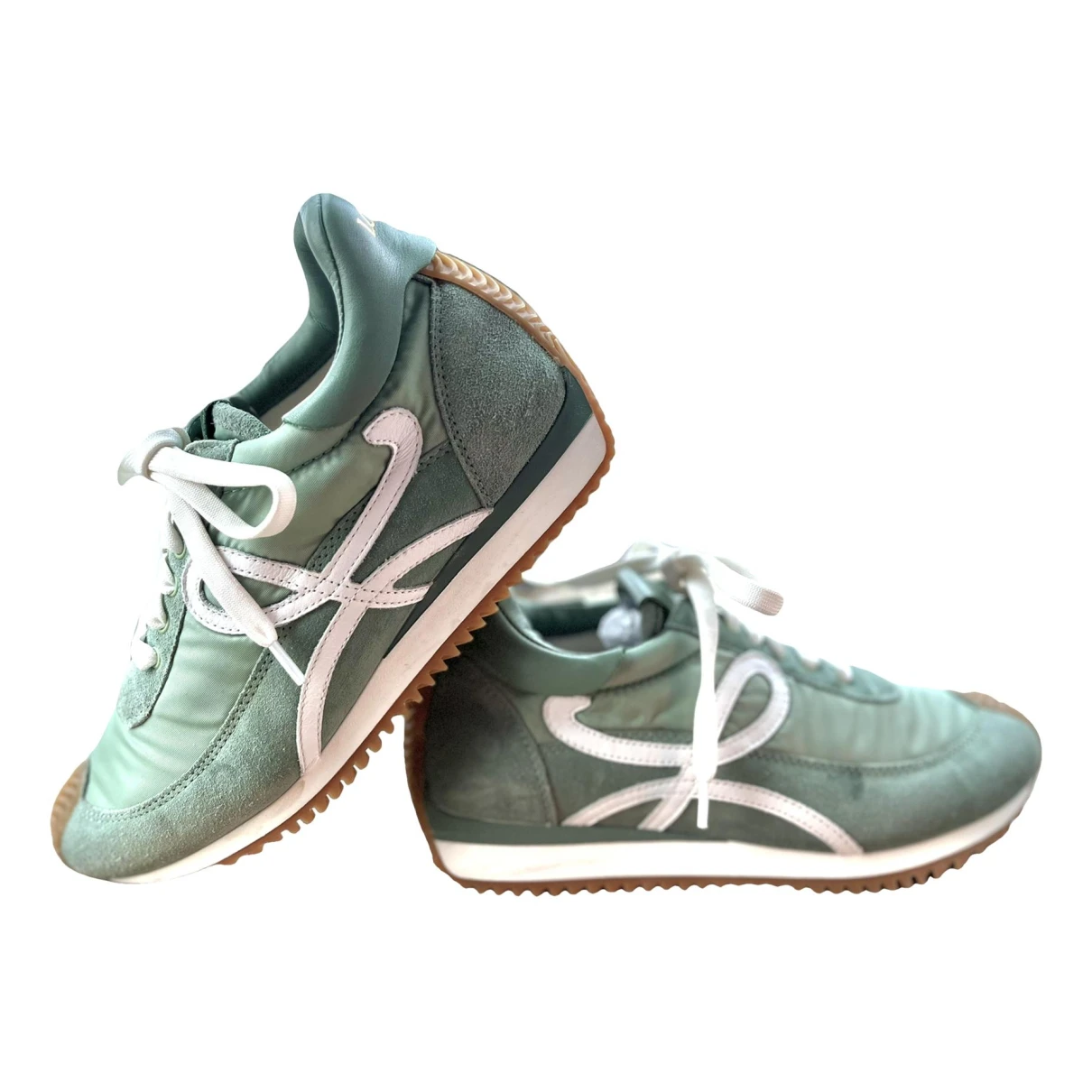 Pre-owned Loewe Flow Runner Leather Trainers In Green