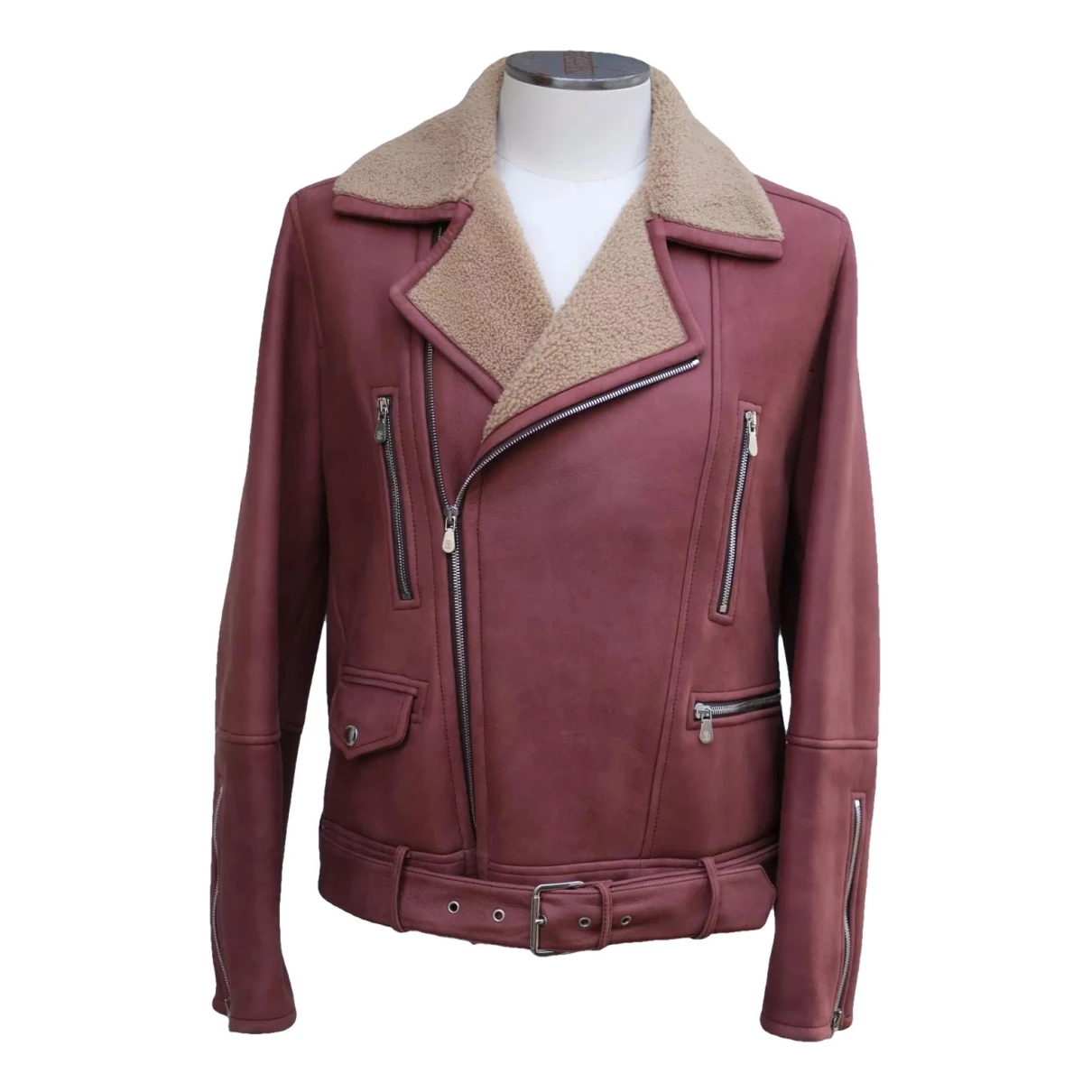 Pre-owned Brunello Cucinelli Shearling Jacket In Burgundy