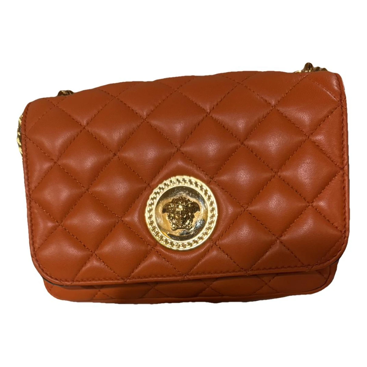Pre-owned Versace Icon Leather Crossbody Bag In Orange