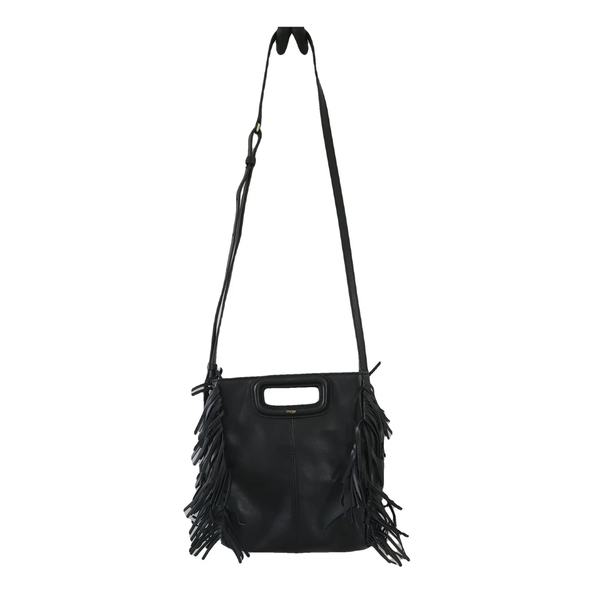 Pre-owned Maje Sac M Leather Crossbody Bag In Black