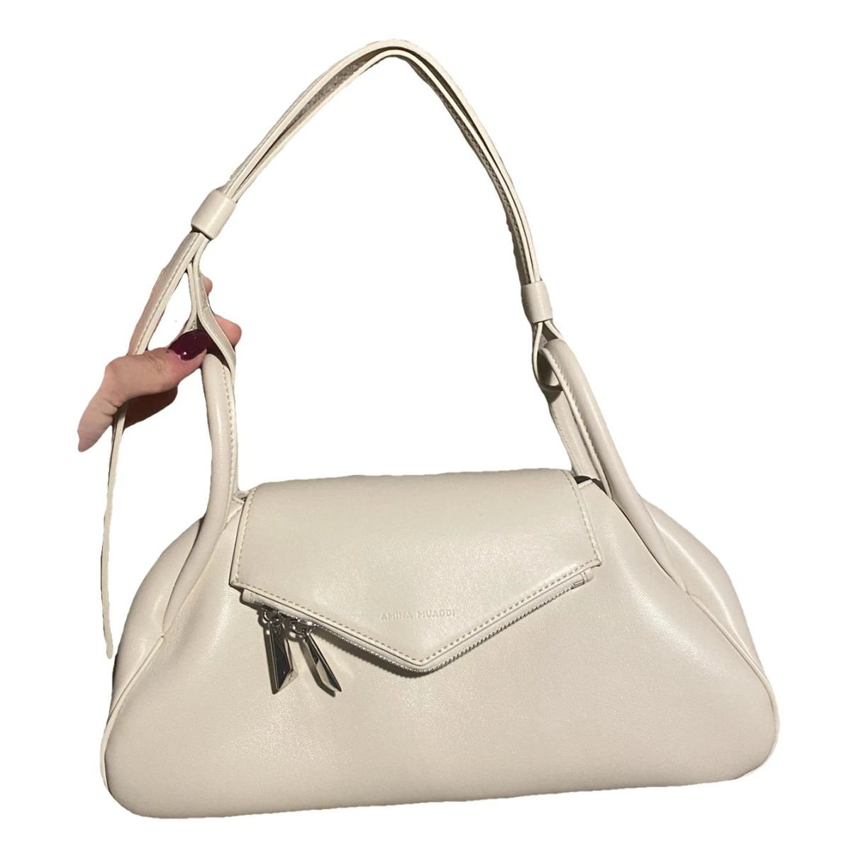 Pre-owned Amina Muaddi Leather Handbag In White