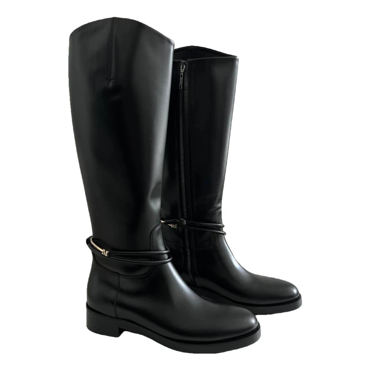Pre-owned Max Mara Leather Riding Boots In Black