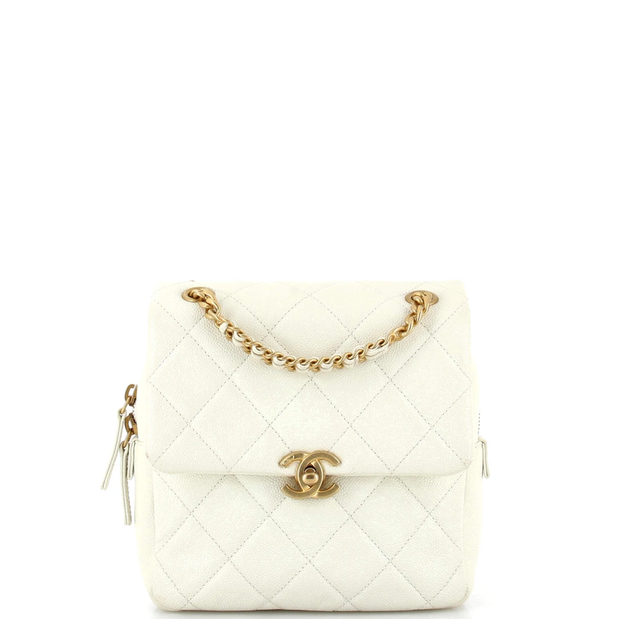 Pre-owned Chanel Leather Backpack In White
