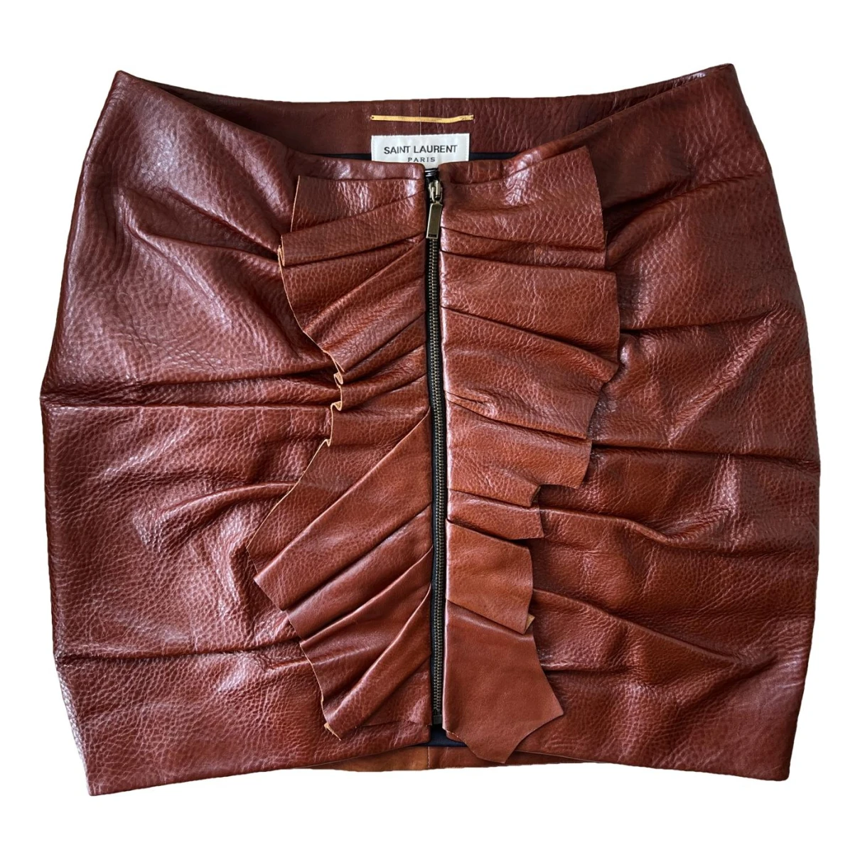 Pre-owned Saint Laurent Leather Mini Skirt In Brown