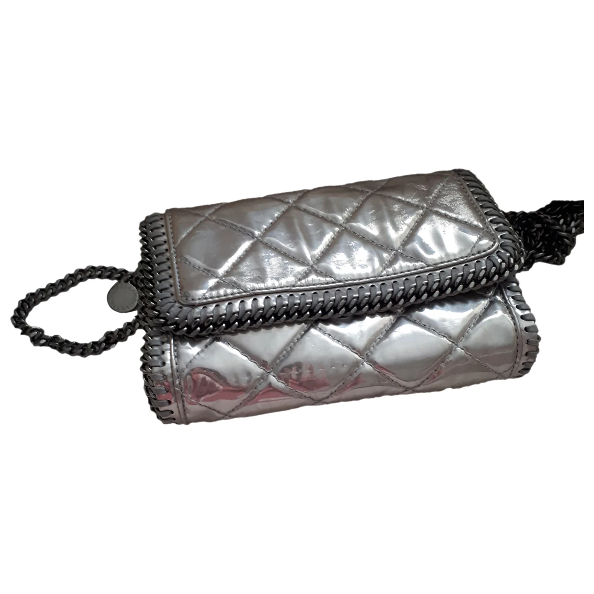 Pre-owned Stella Mccartney Falabella Vegan Leather Clutch Bag In Silver