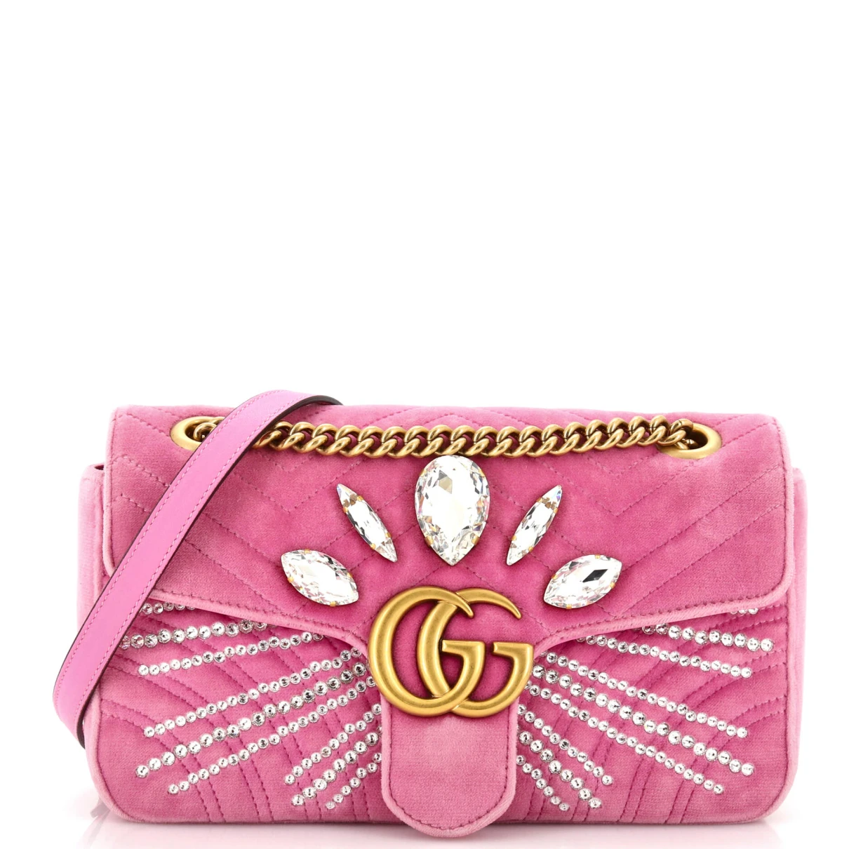 Pre-owned Gucci Velvet Crossbody Bag In Pink