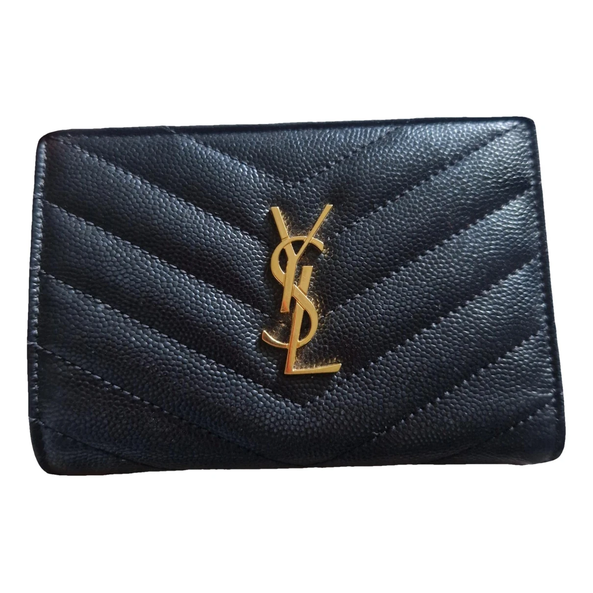 Pre-owned Saint Laurent Monogramme Leather Wallet In Black