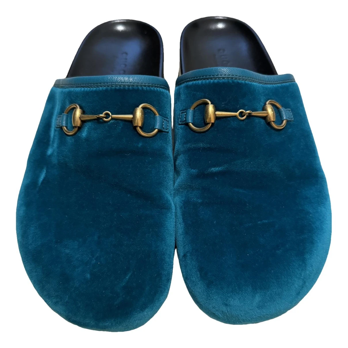Pre-owned Gucci Velvet Mules & Clogs In Blue