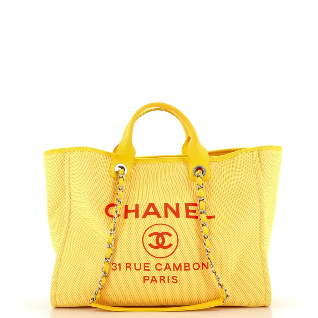 Pre-owned Chanel Cloth Tote In Yellow