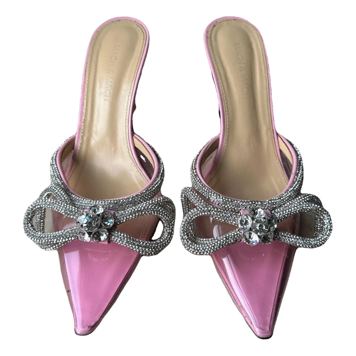 Pre-owned Mach & Mach Double Bow Mules In Pink