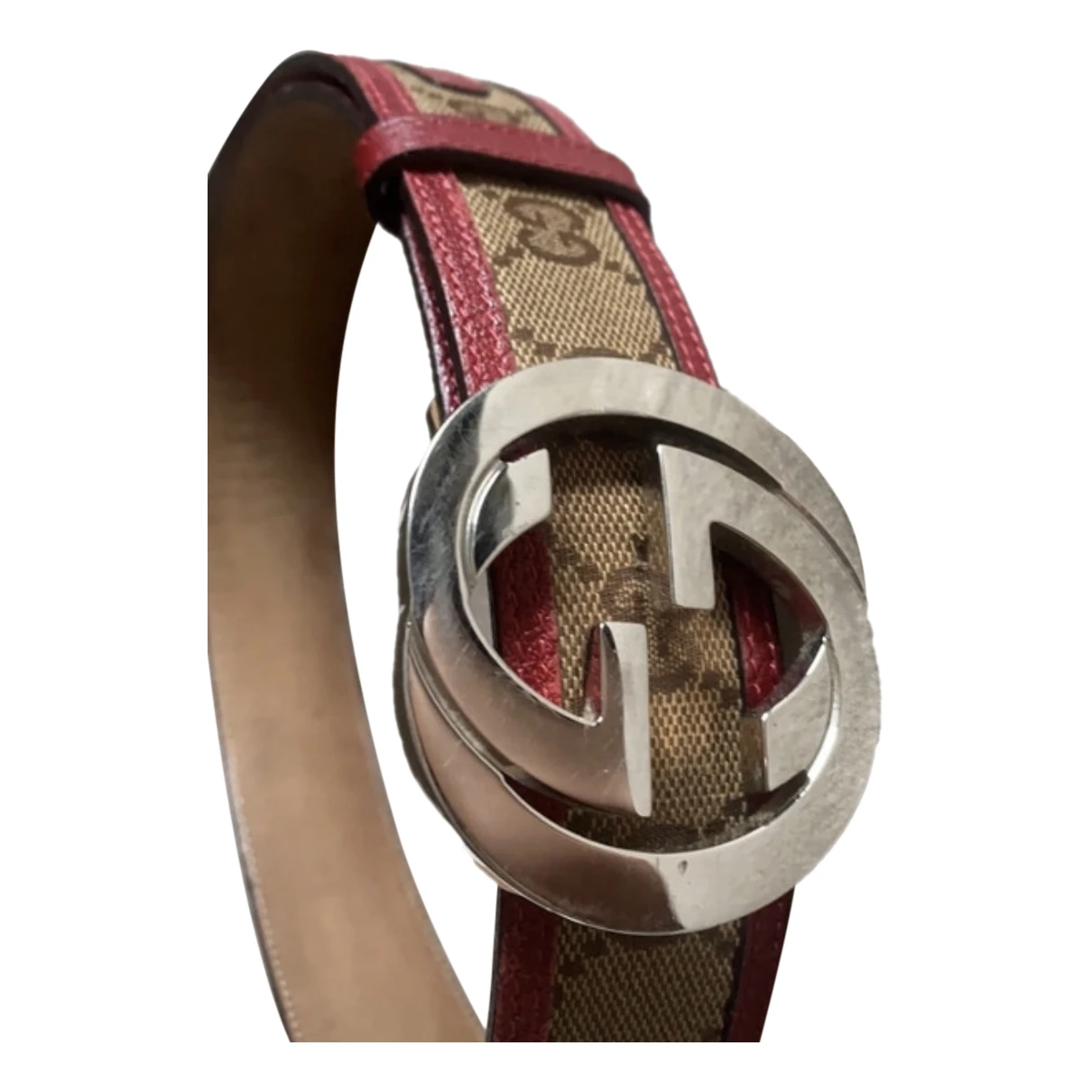 Pre-owned Gucci Interlocking Buckle Leather Belt In Silver