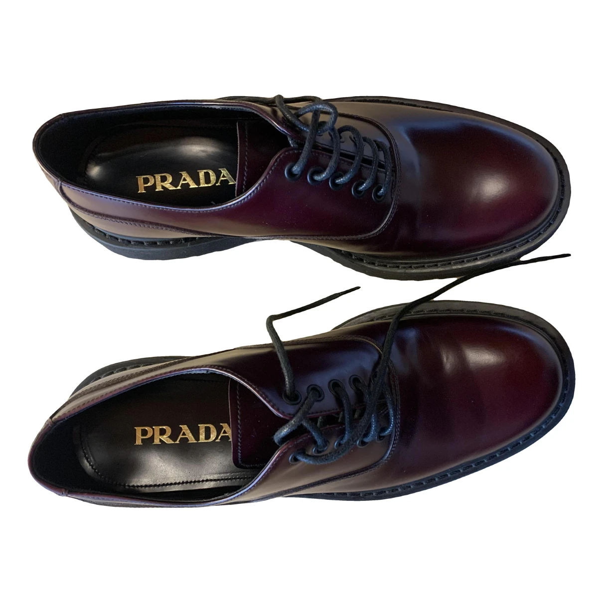 Pre-owned Prada Patent Leather Lace Ups In Burgundy
