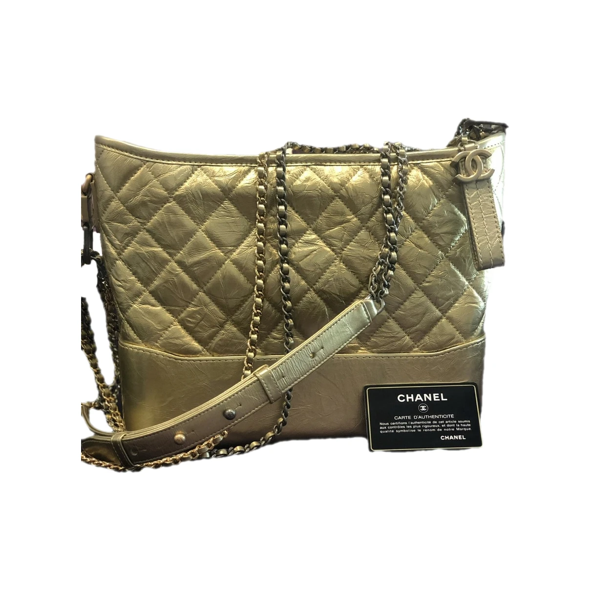 Pre-owned Chanel Gabrielle Leather Crossbody Bag In Gold