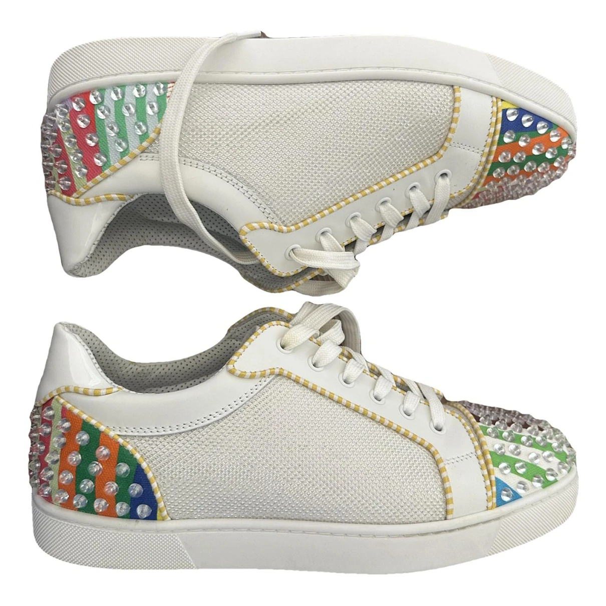 Pre-owned Christian Louboutin Louis Junior Spike Cloth Low Trainers In Multicolour