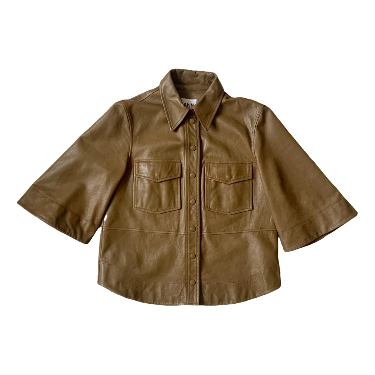 Pre-owned Ganni Leather Shirt In Brown
