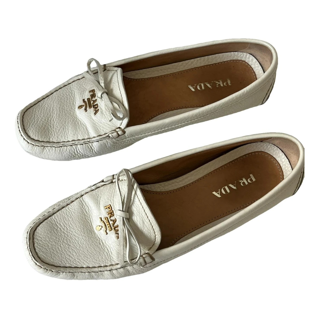 Pre-owned Prada Leather Flats In Beige