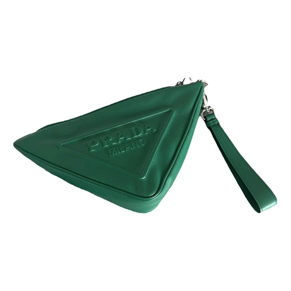 Pre-owned Prada Triangle Leather Handbag In Green