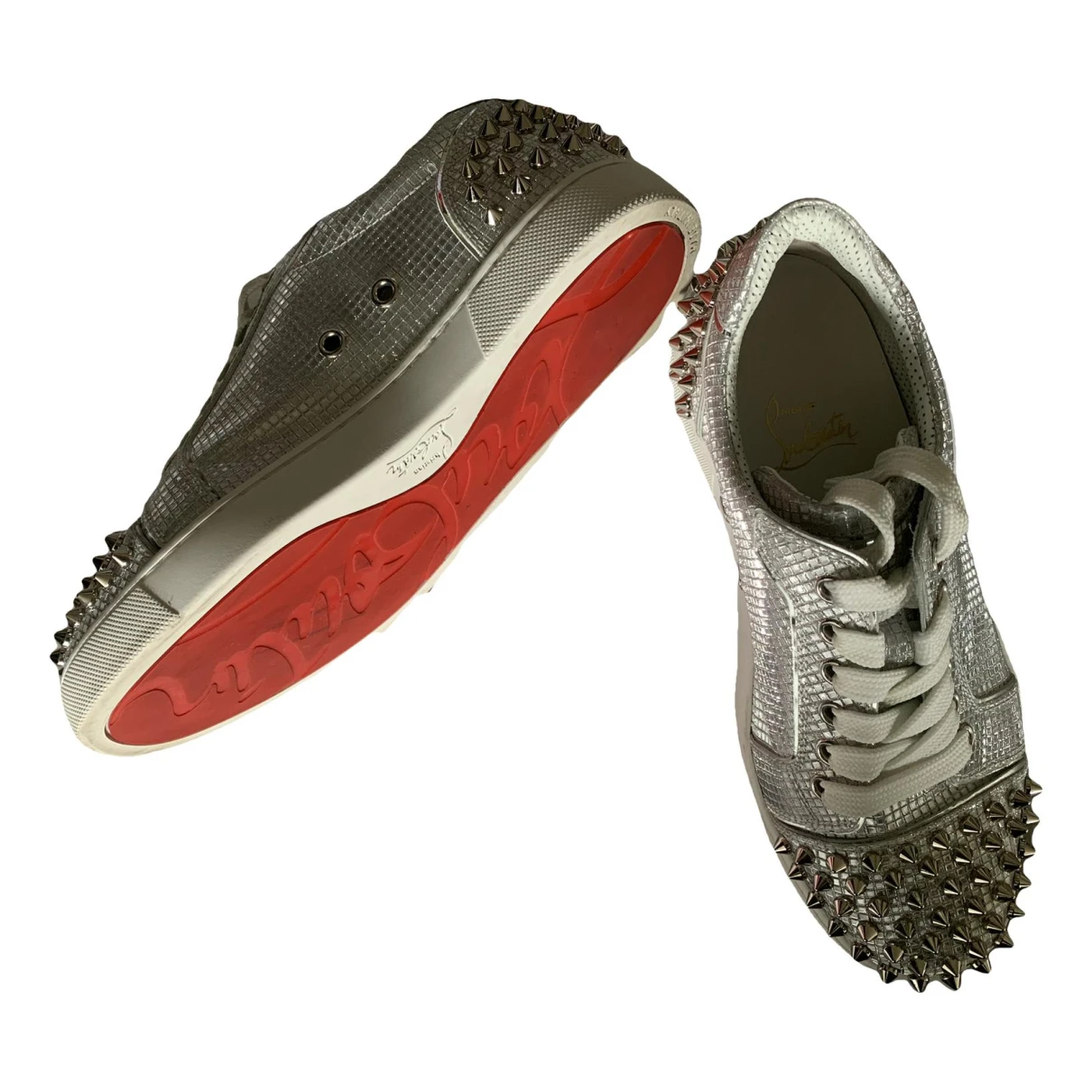 Pre-owned Christian Louboutin Leather Trainers In Silver