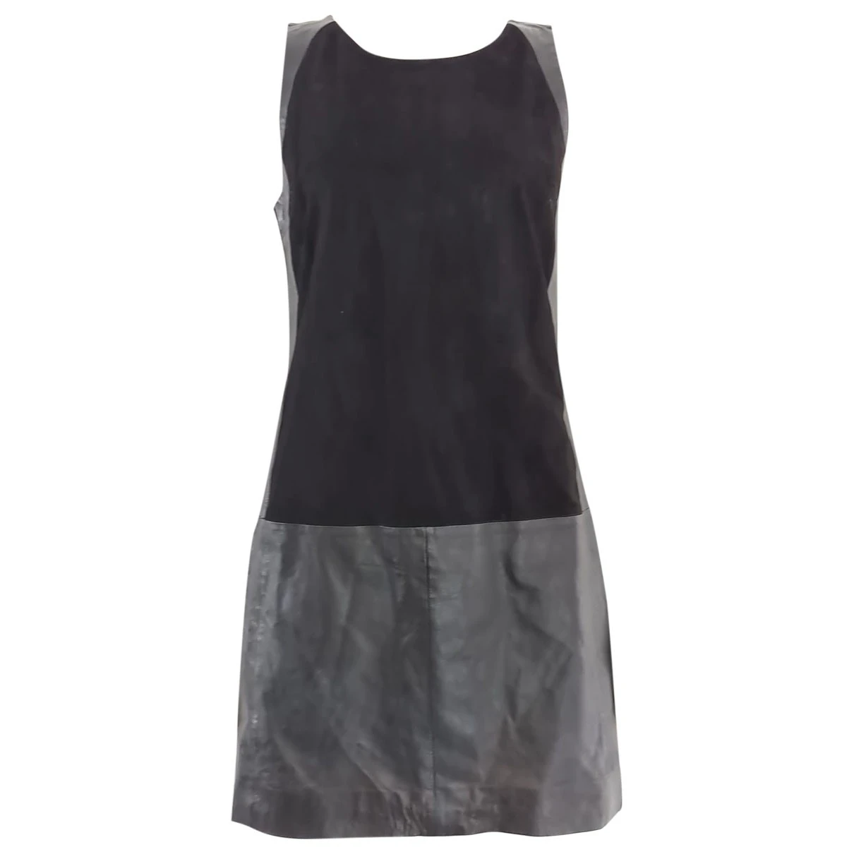 Pre-owned Second Female Leather Mid-length Dress In Black