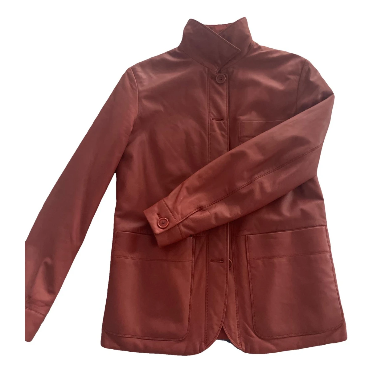 Pre-owned Loro Piana Leather Jacket In Burgundy