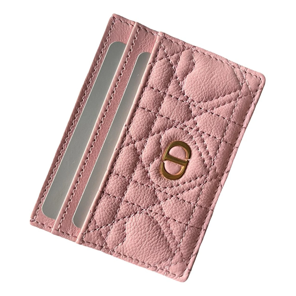 Pre-owned Dior Leather Card Wallet In Pink