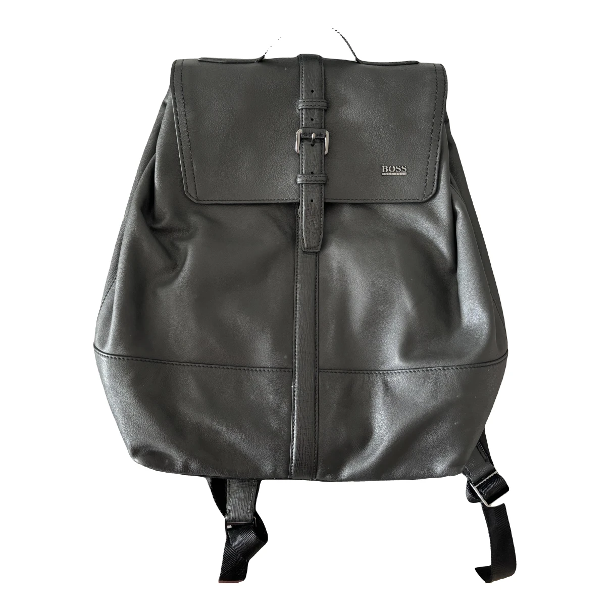 Pre-owned Hugo Boss Leather Backpack In Black